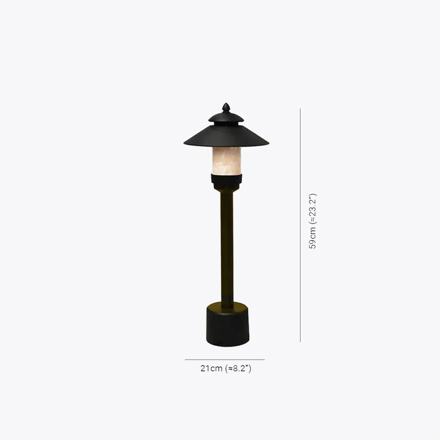 Minimalist Metal And Marble Hooded Outdoor Path Light, Black