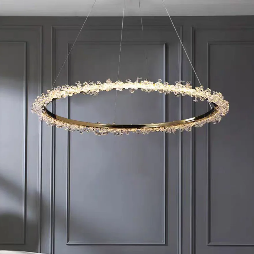 Royal Metal And Crystal Annular Living Room Chandelier Pendant Light, Gold