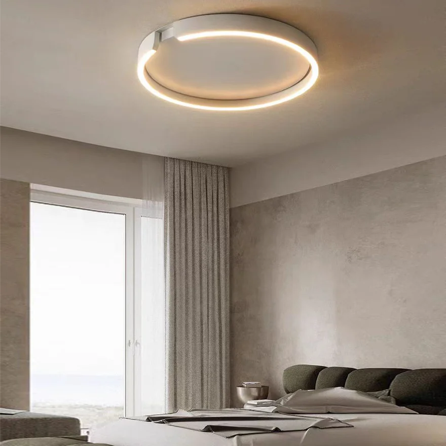 Modern Metal Round Bedroom Ceiling Light, Black/White, Trichromatic Light