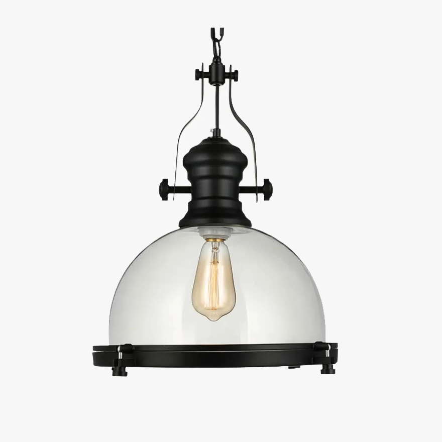 Vintage Metal And Glass Globular Bedroom Pendant Light, Black