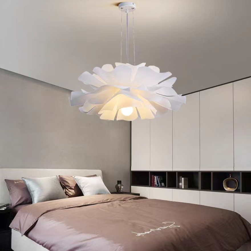 Modern Metal And Acrylic Petal Shaped Bedroom Pendant Light, White