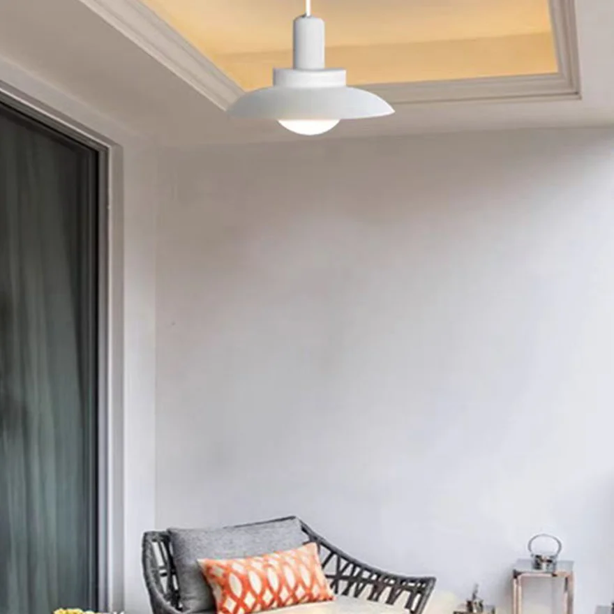 Modern Metal And Glass Saucer-Shaped Bedroom Pendant Light, Grey/White