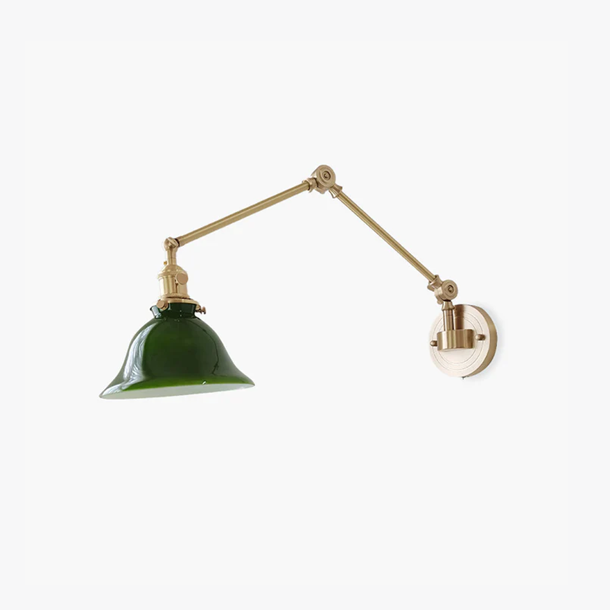 Vintage Copper And Glass Hooded Study Room Wall Lamp, Green/White