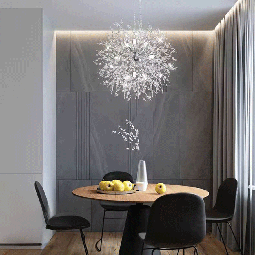 Modern Metal And Crystal Dandelion Bedroom Chandelier Pendant Light, Chrome/Gold