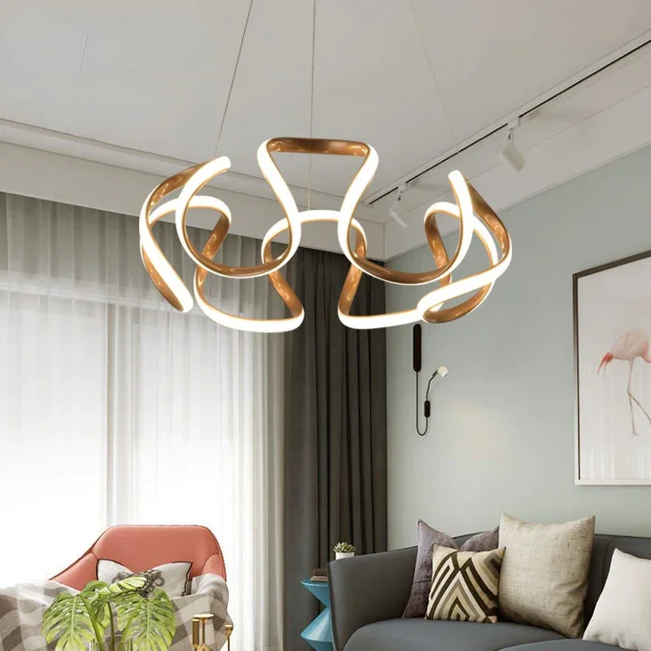 Modern Metal And Acrylic Wave Dining Room Pendant Light, Brown/Gold/Gray