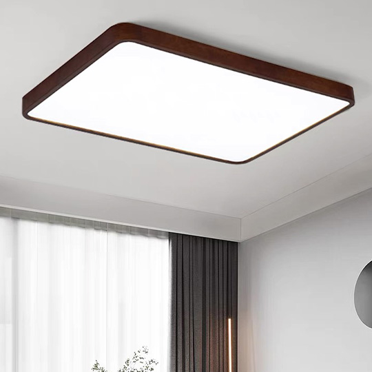 Classical Acrylic And Wooden Geometric Bedroom Ceiling Light, Walnut