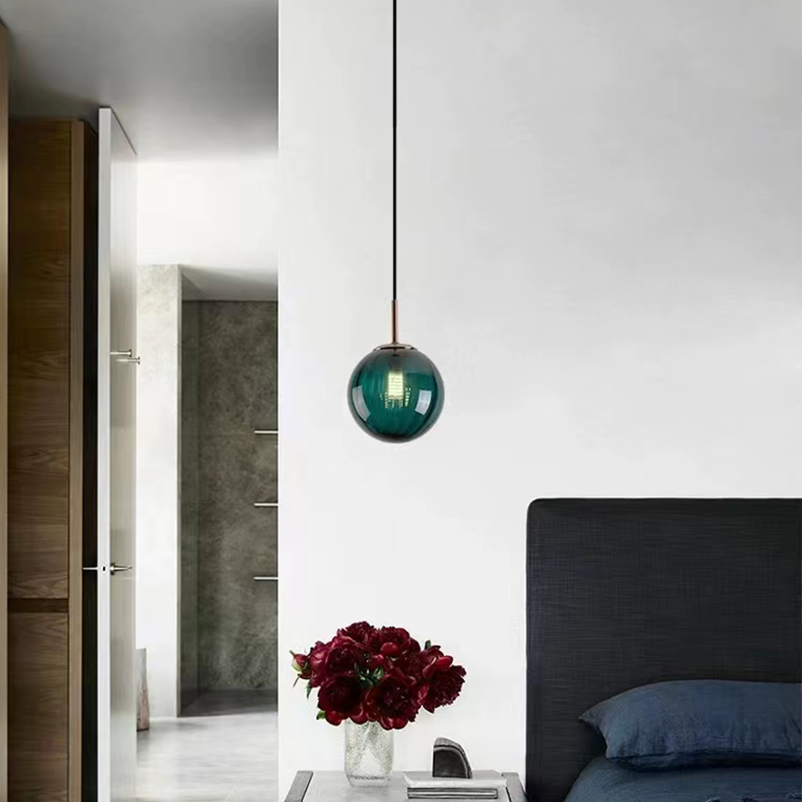 Post Modern Glass Sphere Pendant Lighting Ball Shape Hanging Lamp For Kitchen & Hallway, Four Colors