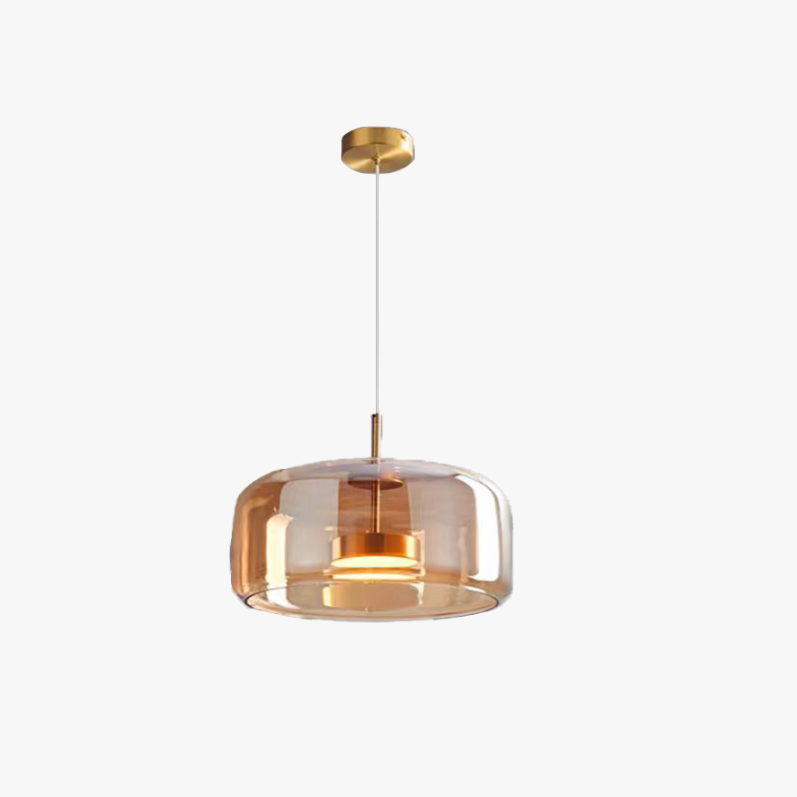 Classical Metal And Glass Drum Living room Pendant Light, Amber/Clear/Smoky Grey, Adjustable