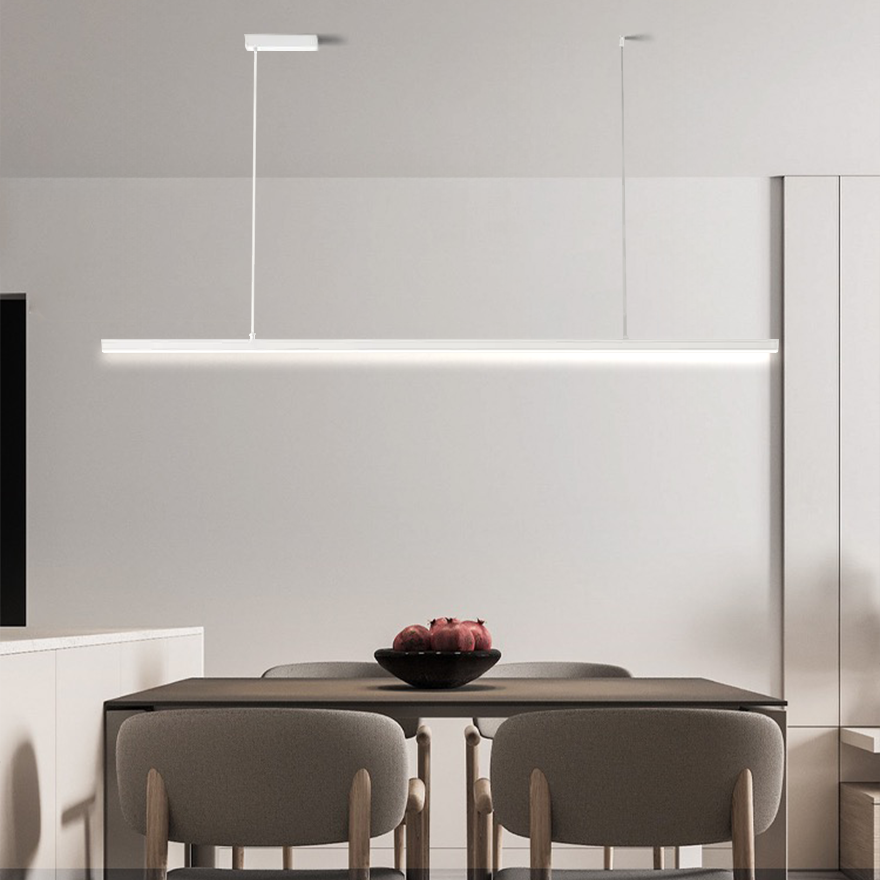 Minimalist Metal And Acrylic Linear Dining Room Pendant Light, Black/White, Trichromatic Light