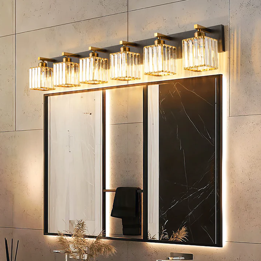 Nordic Copper And Crystal Strip Bathroom Mirror Front Wall Lamp, Black