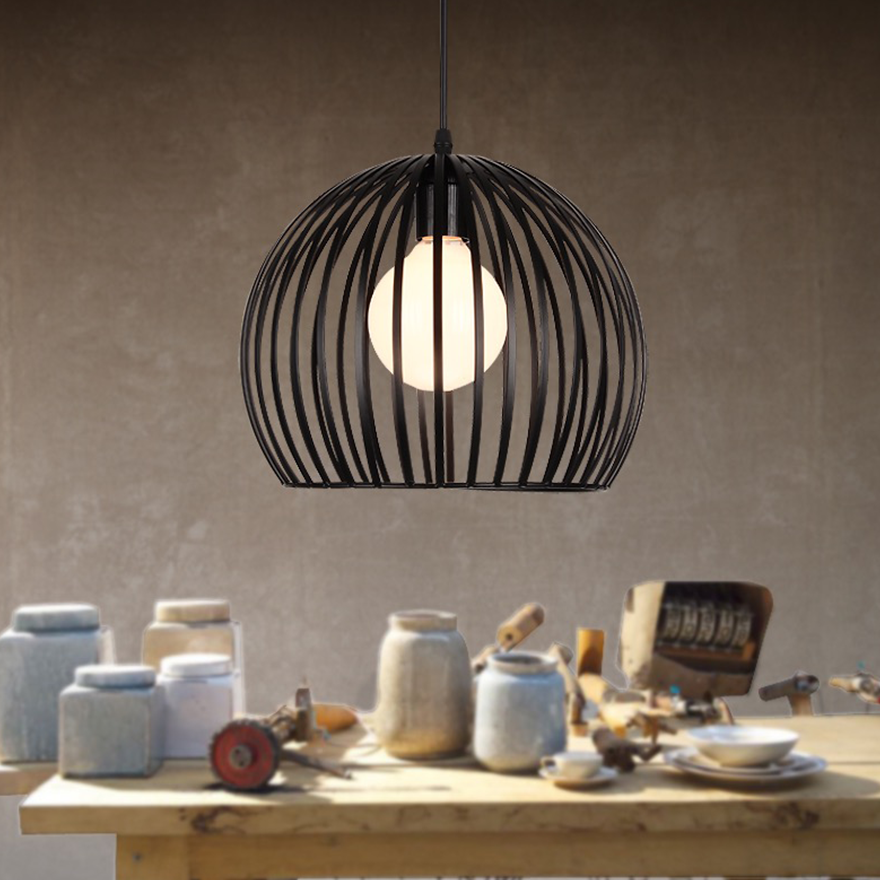 Vintage Metal Birdcage Kitchen Pendant Light, Black/White