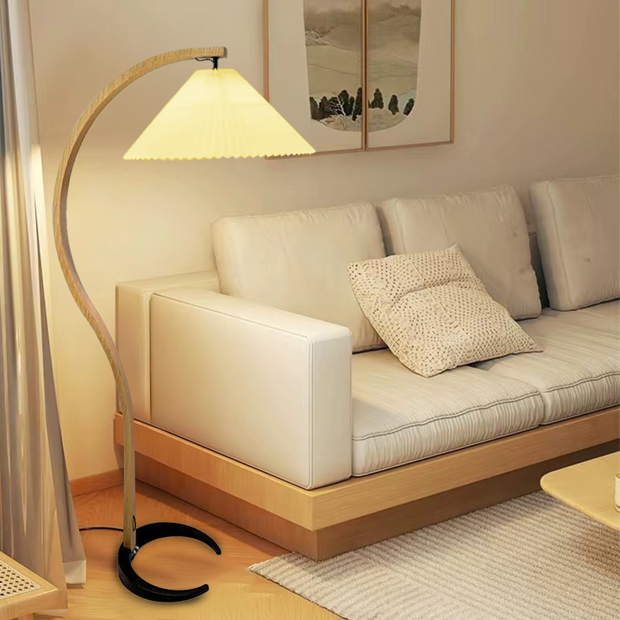 Modern Metal And Fabric Linear Bedroom Floor Lamp, Beige/Brown/White