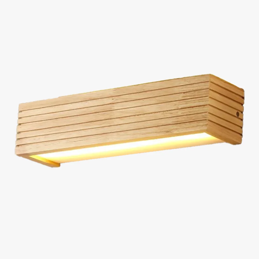 Natural Wooden And Acrylic Rectangular Living Room Wall Lamp, Natural Wood