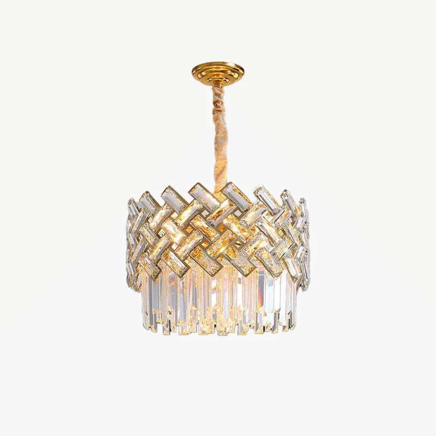 Baroque Metal And Crystal Geometric Dining Room Chandelier Pendant Light, Gold, Trichromatic Light