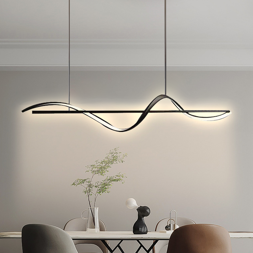 Modern Metal And Acrylic Wave Kitchen Pendant Light, Black/Gold, Trichromatic Light