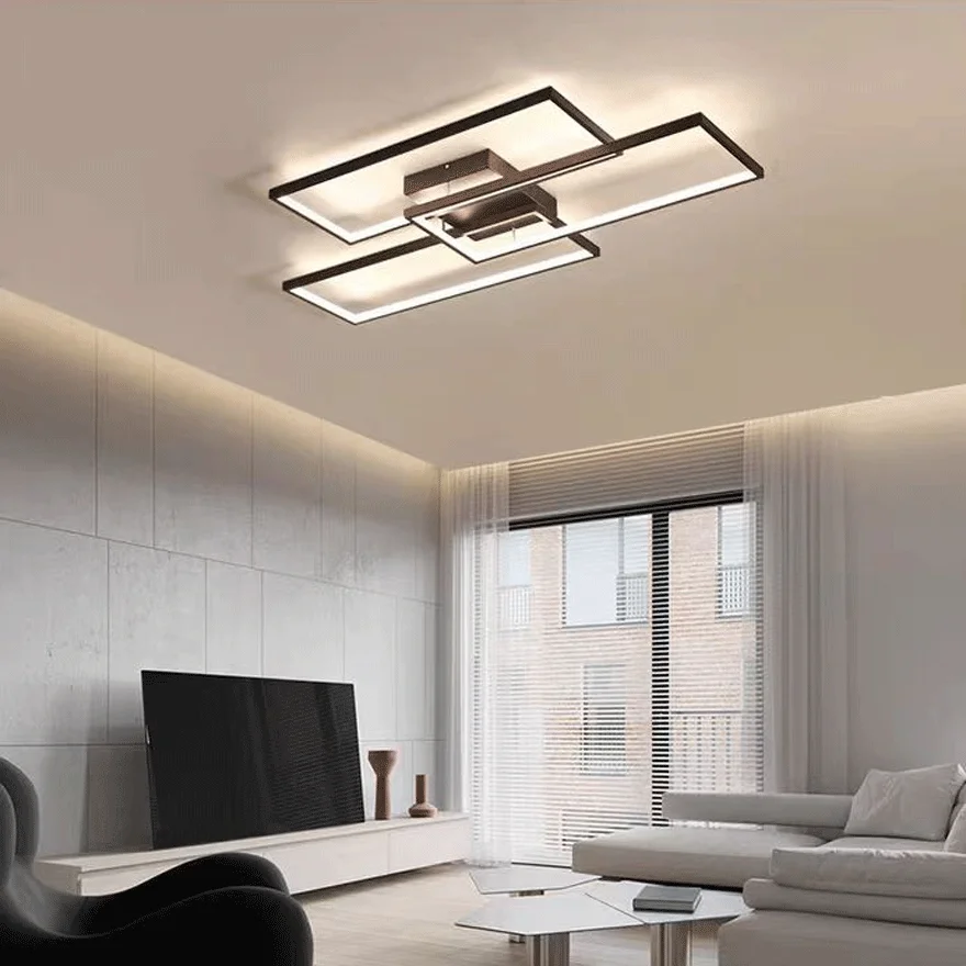 Modern Metal Rectangular Living Room Ceiling Light, Black/White