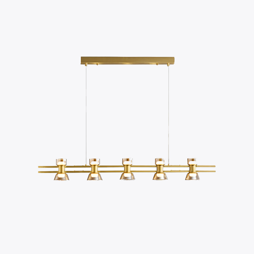 Designer Pure Copper And Glass Linear Dining Room Pendant Light, Black/Gold