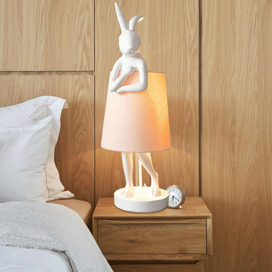 Nordic Resin Rabbit Children's Room Table Lamp, Gold/White | Liiffy