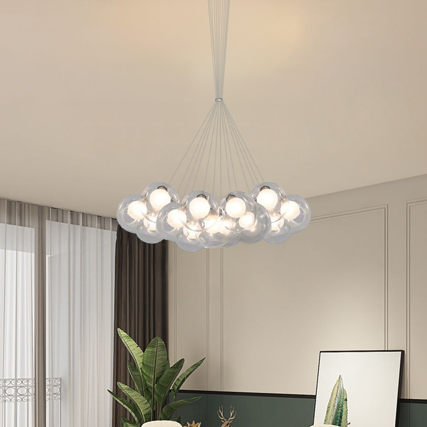 Unusual Metal And Glass Bubble Bedroom Pendant Light, Clear