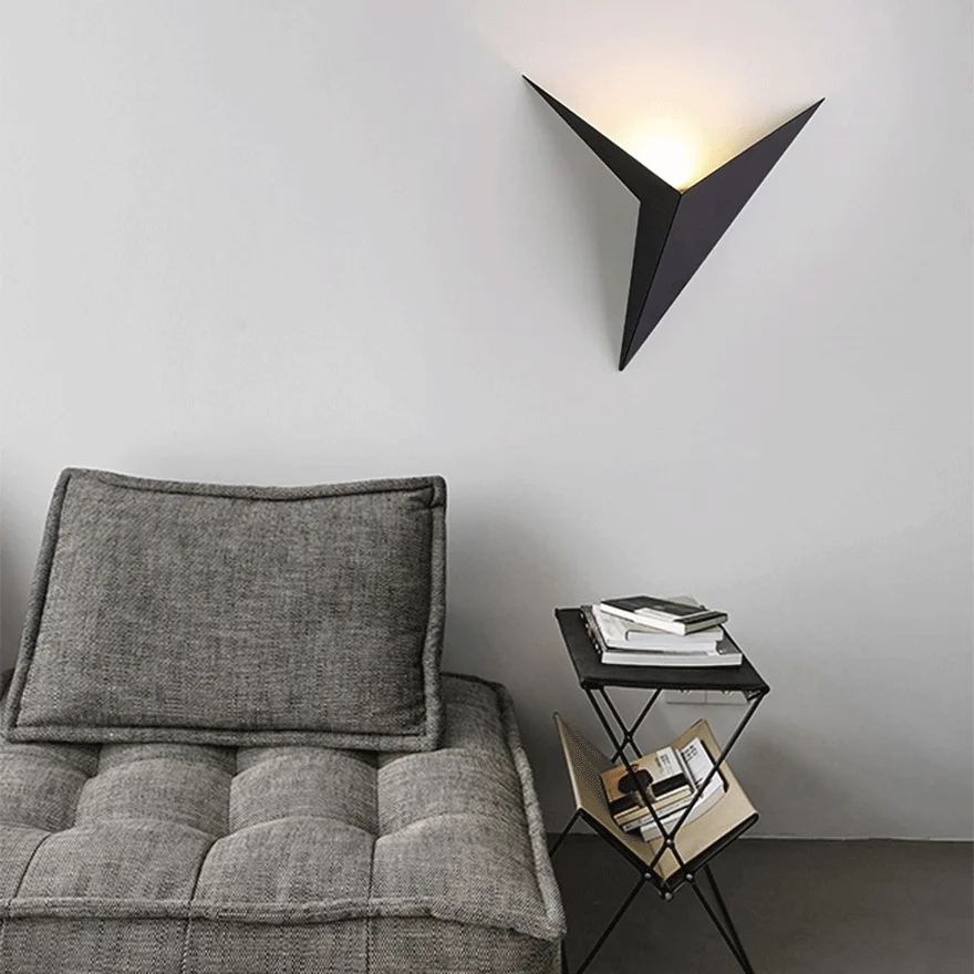 Modern Metal Triangles Indoor Wall Lamp, Black/White/Gold