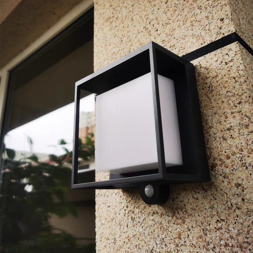 Modern Acrylic Rectangular Outdoor Wall Lamp, Black