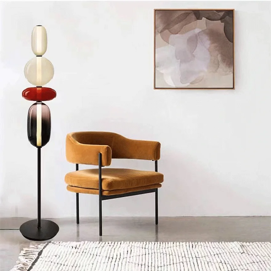 Morandi Metal And Glass Geometric Dining Room Floor Lamp, Black/White/Red