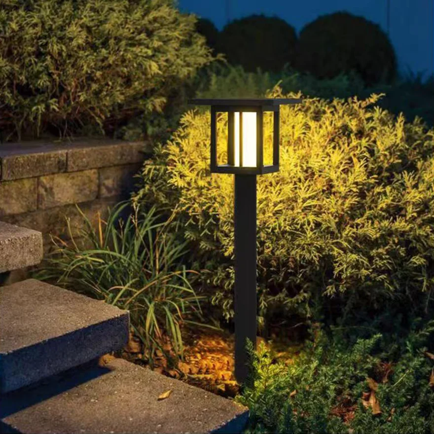 Modern Metal And Glass Square Outdoor Bollard Light, Black