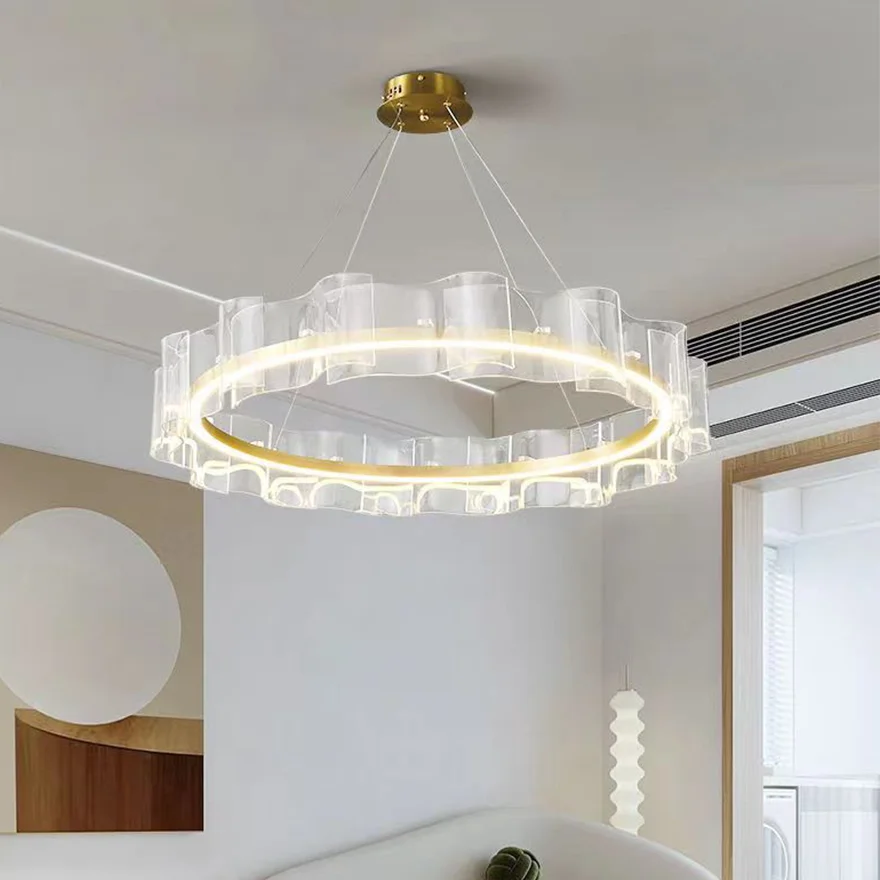 Art Deco Metal And Acrylic And Silicagel Ring Living Room Pendant Light, Gold