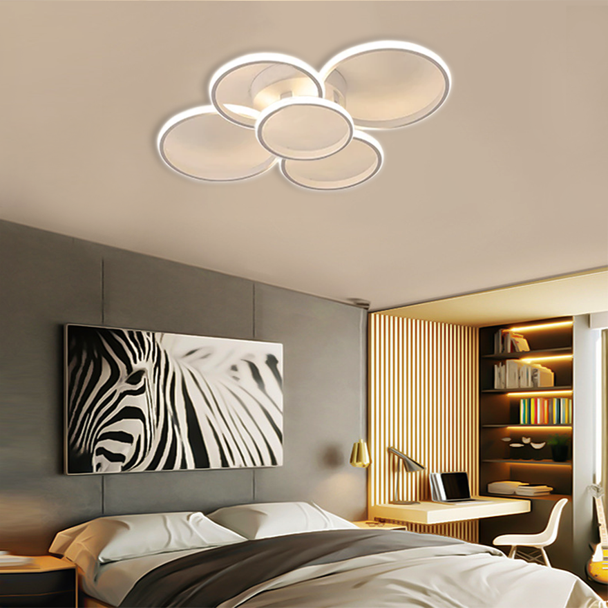 Modern Metal And Acrylic Ring Living Room Ceiling Light, Black/White, Trichromatic Light