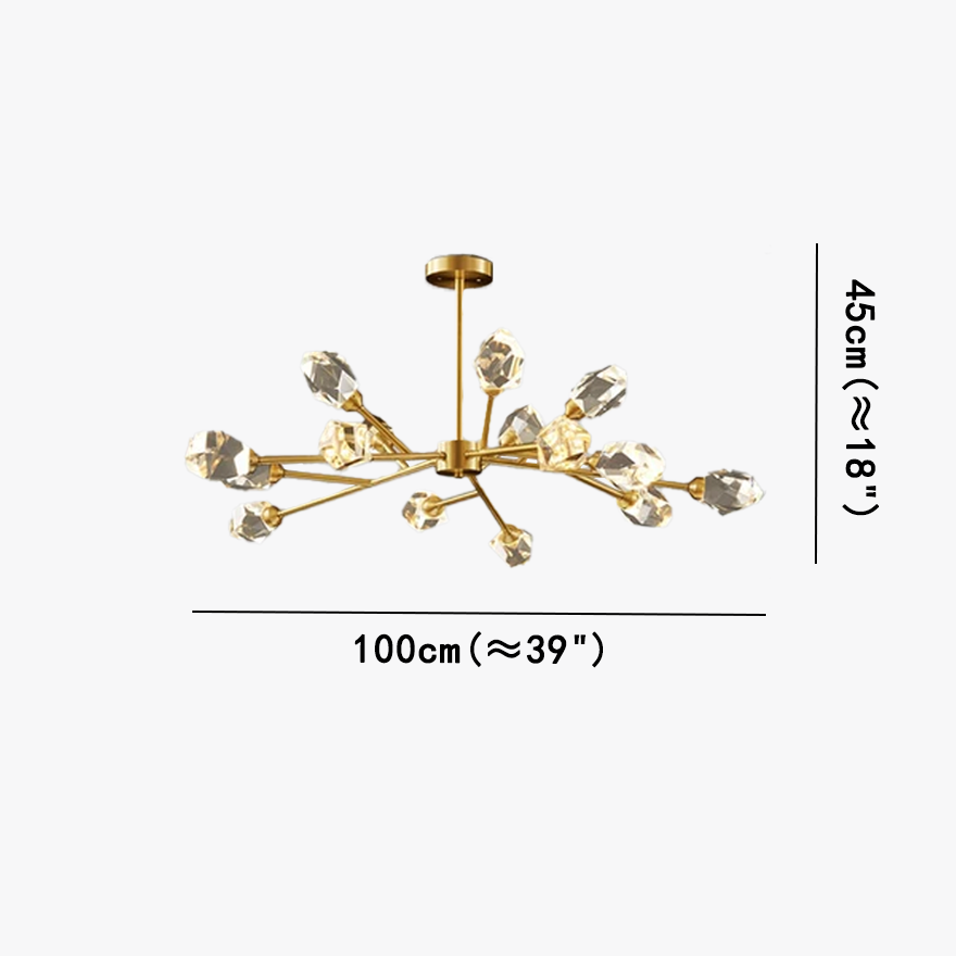 Modern Metal And Crystal Uneven Bedroom Chandeliers Pendant Light, Gold, Trichromatic Light