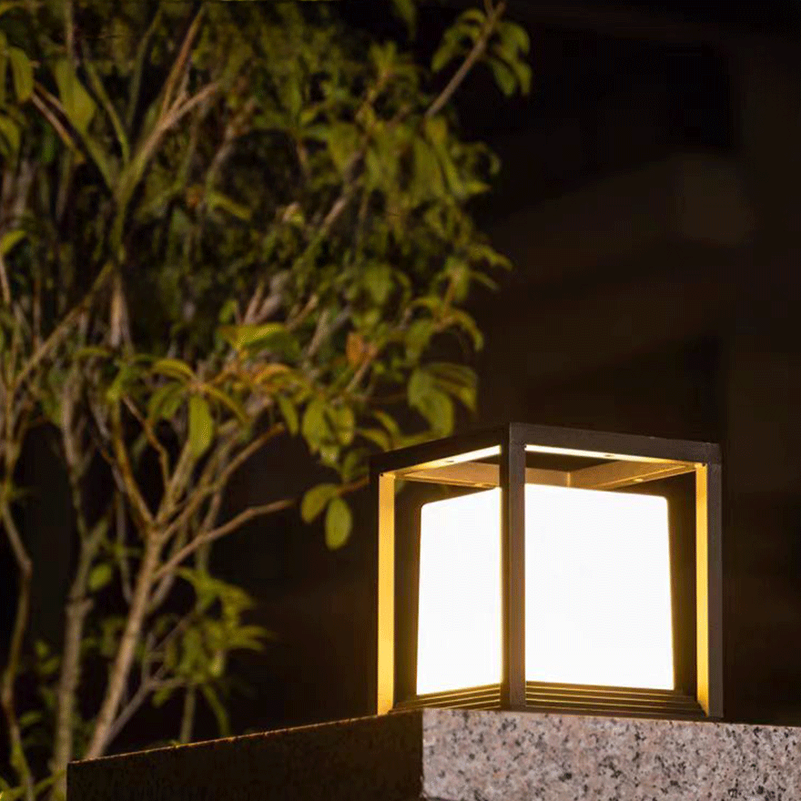 Minimalist Metal Square Garden Outdoor Lamp, Black