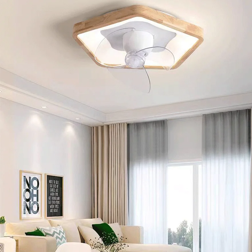 Modern Wooden And Metal Round Living Room Ceiling Fan, White