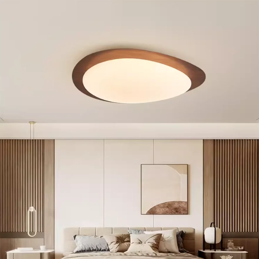 Sweden Metal And Acrylic Egg-shaped Dining Room Ceiling Light, Natural Wood/Walnut