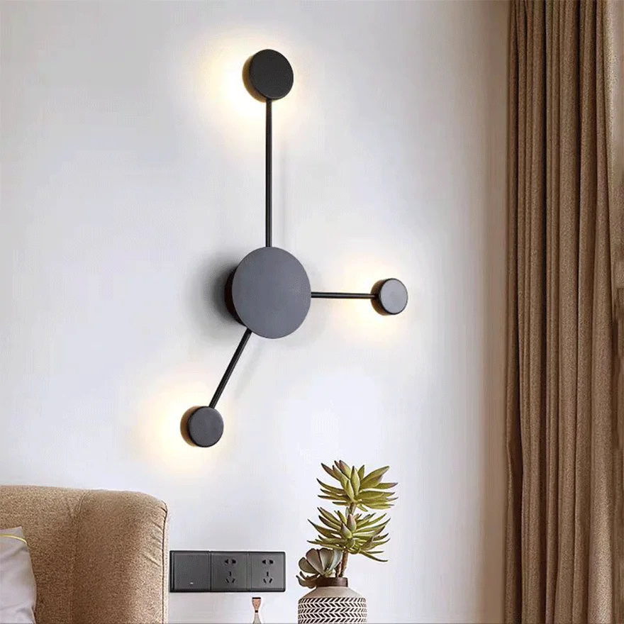 Modern Metal Round Living Room Wall Lamp, Black