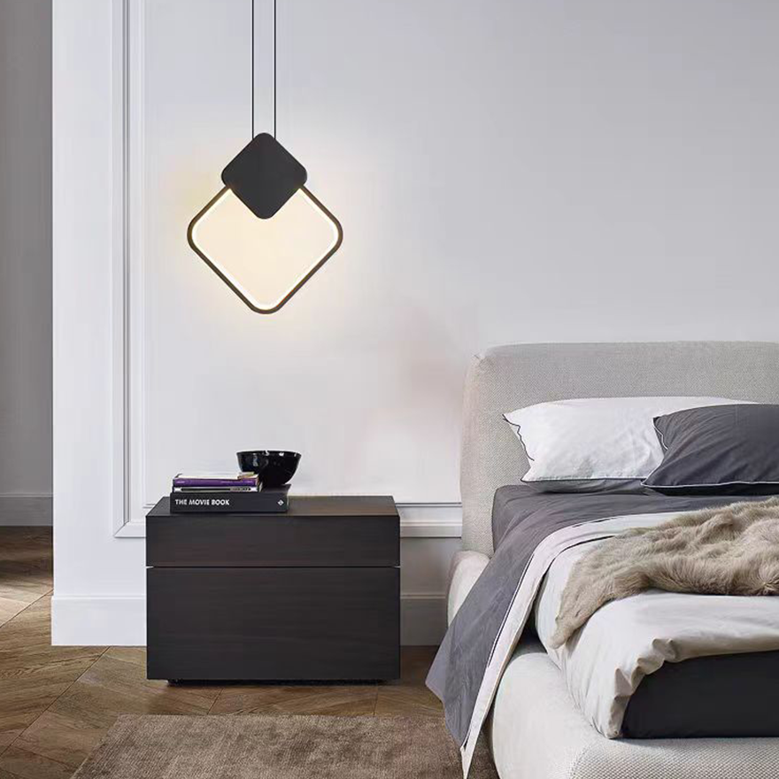 Minimalist Metal And Acrylic Geometric Bedroom Pendant Light, Black/White, Trichromatic Light