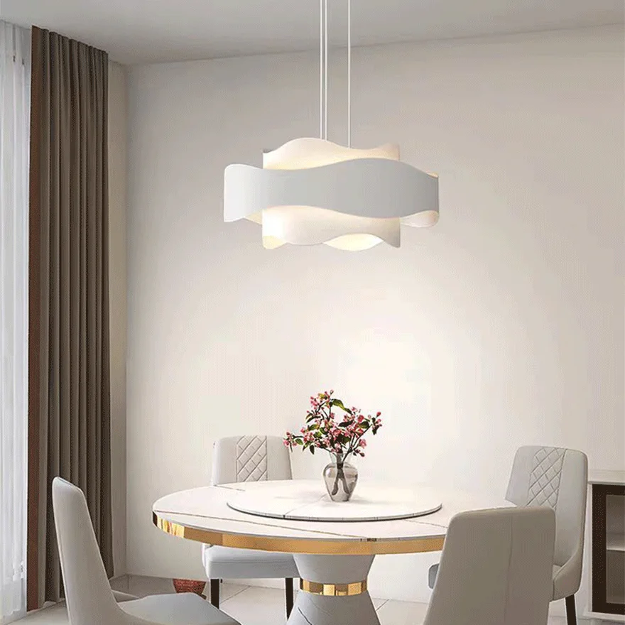 Designer Metal Uneven Dining Room Pendant Light, White, Trichromatic Light