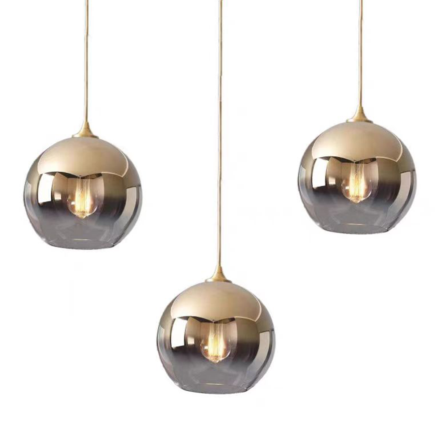 Modern Metal And Glass Bubble Bedroom Pendant Light, Amber/Clear/Smoke Gray