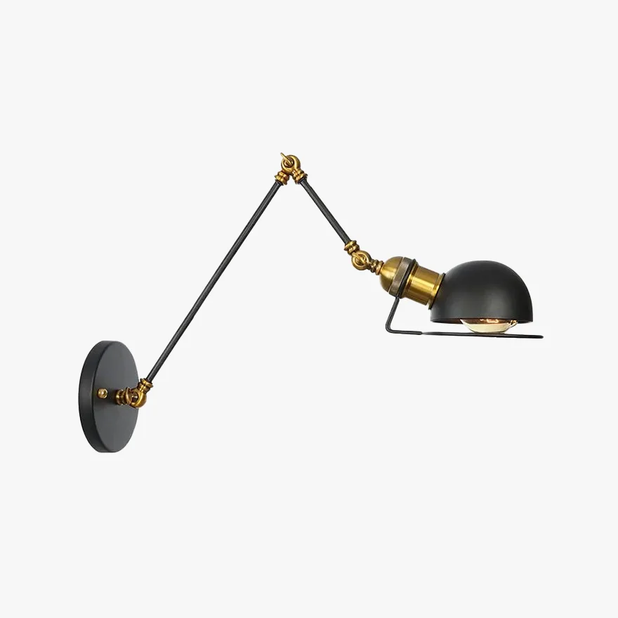 Industrial Metal Hooded Living Room Wall Lamp, Black/Gold-Black