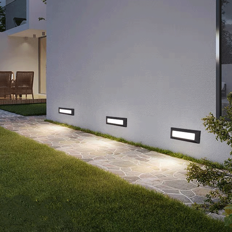 Modern Metal And Acrylic Rectangular Outdoor Deck & Step/Ground Light, Black