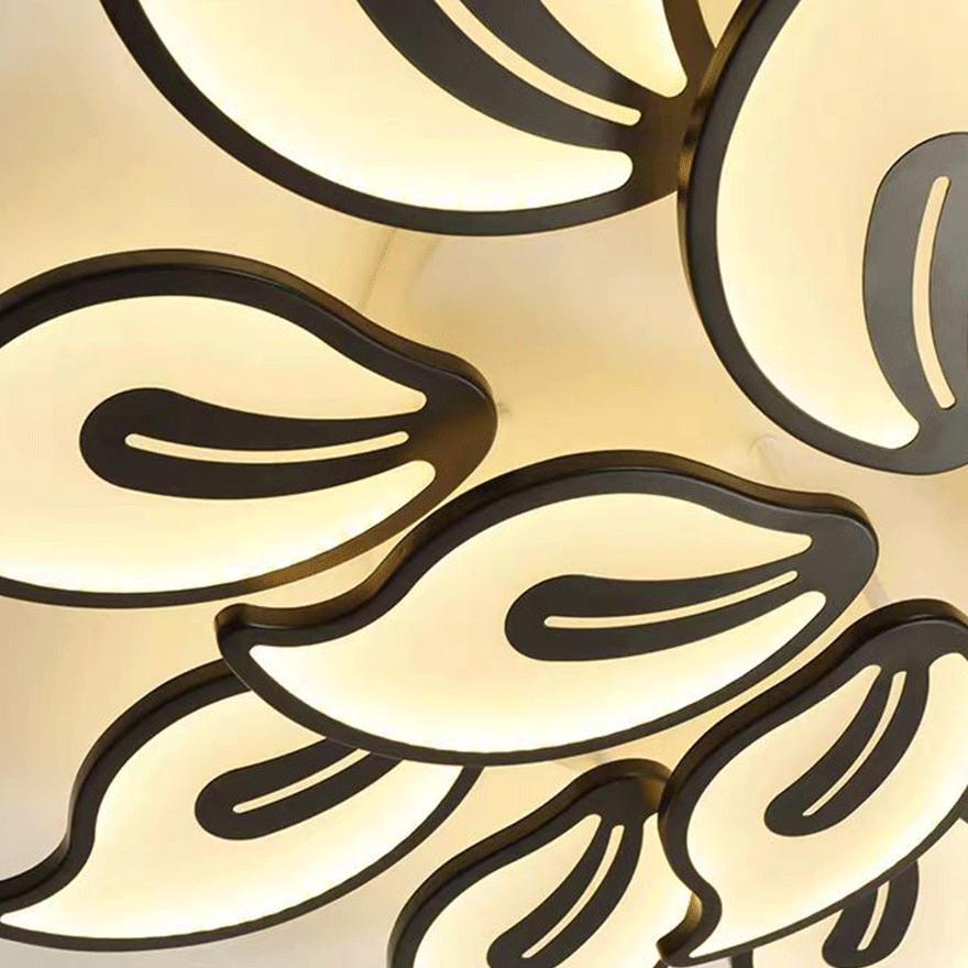 Art Deco Metal And Acrylic Floral Dining Room Ceiling Light, Black/White, Trichromatic Light