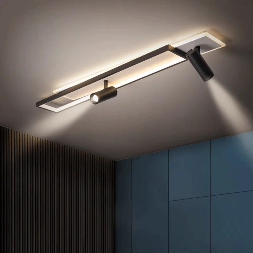 Minimalist Metal Geometric Dining Room Ceiling Light, Black, Trichromatic Light