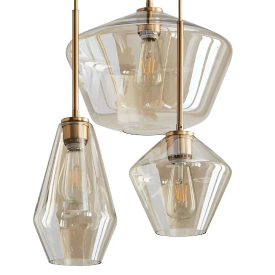 Modern Metal And Glass Geometric Study Room Pendant Light, Amber/Clear