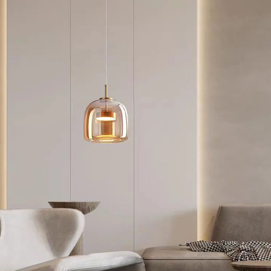 Classical Metal And Glass Drum Living room Pendant Light, Amber/Clear/Smoky Grey, Adjustable