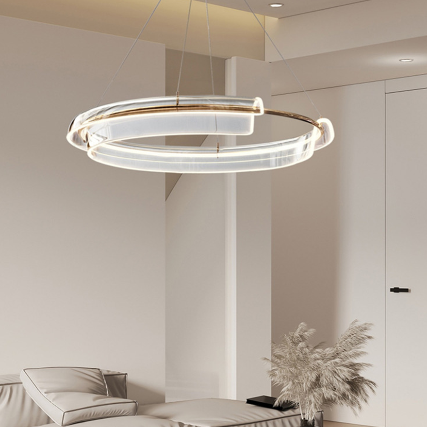 Modern Metal And Acrylic Ring Dining Room Pendant Light, Gold