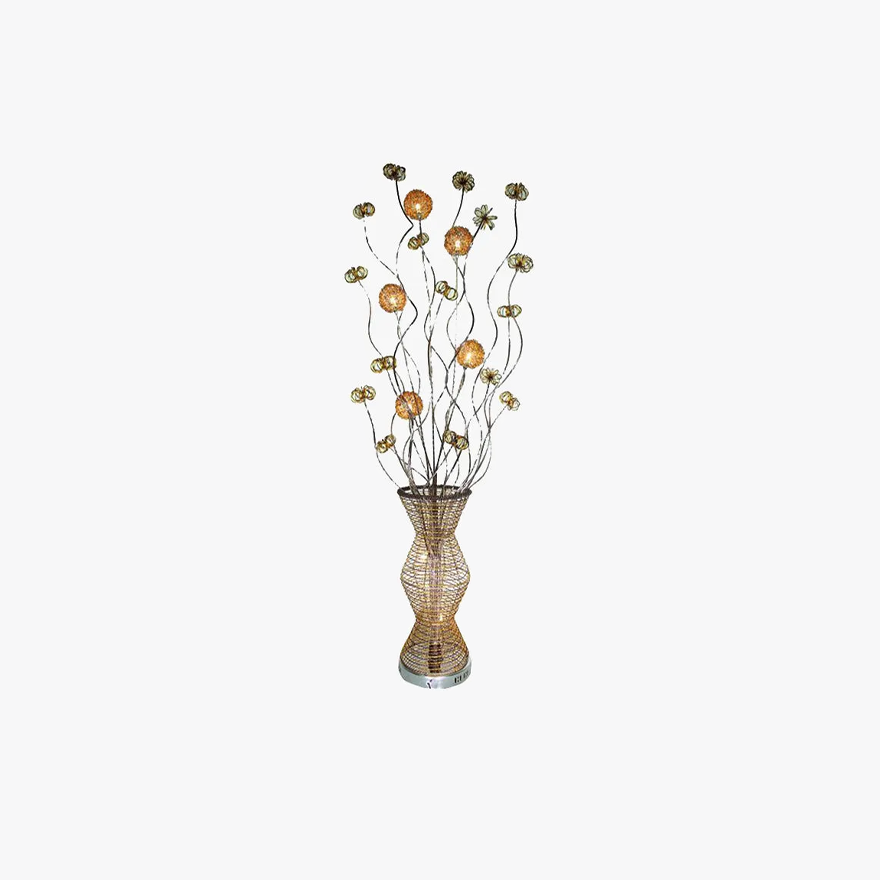 Art Deco Metal  Flower Vase Living Room Floor Lamp, Gold