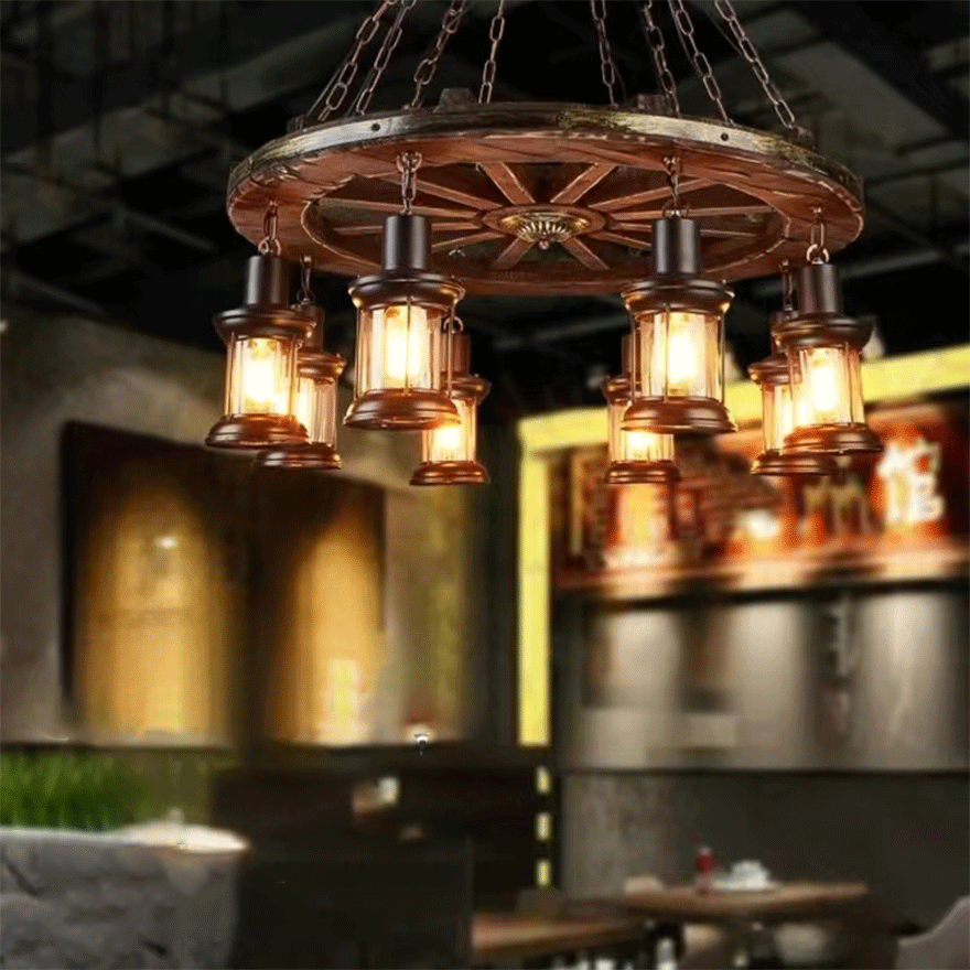 Retro Metal And Wooden Rudder Dining Room Pendant Light, Burlywood