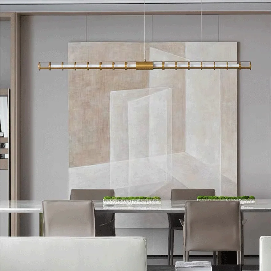 Minimalist Metal Linear Dining Room Pendant Light, Gold