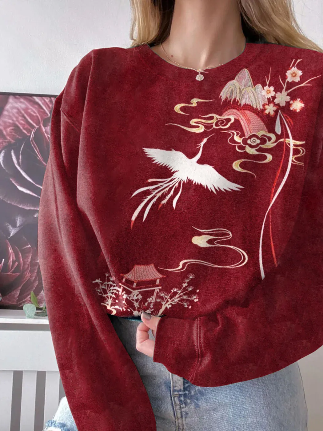 Phoenix & Cherry Blossom Ancient Japanese Art Sweatshirt