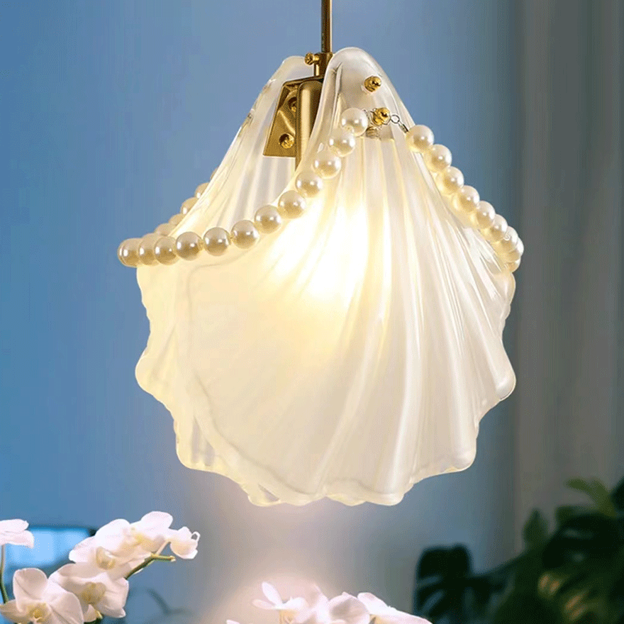 Designer Metal And Acrylic Pearl Shell Living Room Pendant Light, White