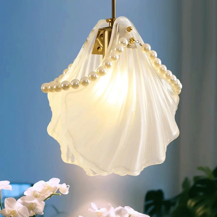 Designer Metal And Acrylic Pearl Shell Living Room Pendant Light, White